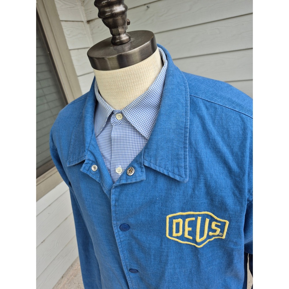 Deus Ex Machina Mens Blue Canvas Moto Jacket Embroidered Logo Snap Front XXL - Picture 4 of 16